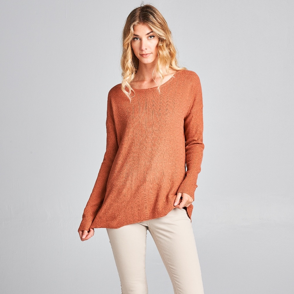 Pale Brick Long-Sleeve Scoop Neck Top